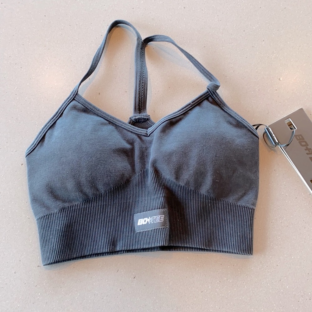 Acid wash split hem leggings and bra